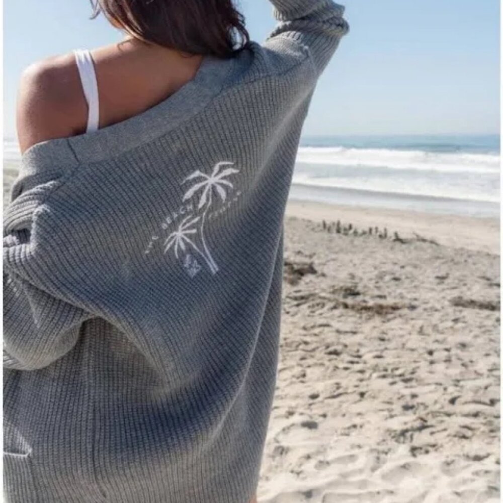 New THE BEACH PEOPLE Embroidered Twin Palms Cardigan Shaker Sweater 2XL